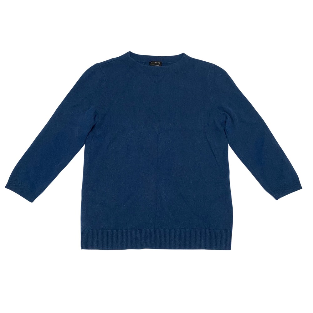 Talbot's Women's Pure Cashmere Blue Pullover Sweater M Quiet Luxury Capsule Cozy